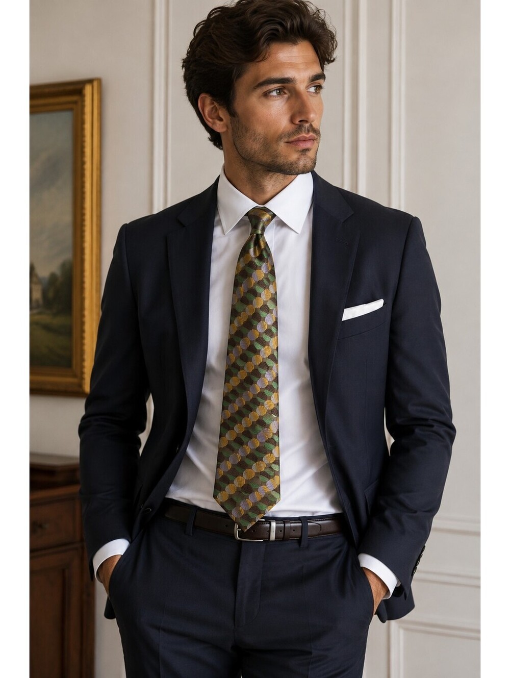 Bugatchi Uomo 100% Silk Geometric Multicolor Tie Made in Italy